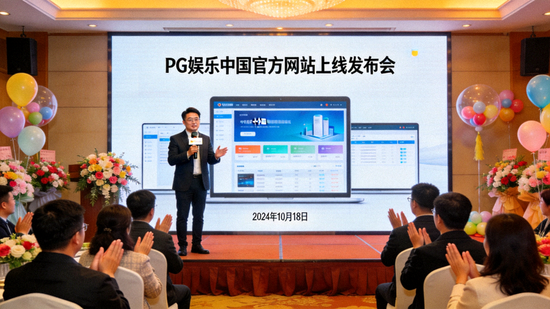 PG娱乐中国官方网站上线发布会现场，大屏幕显示新官网界面，现场气氛热烈，嘉宾正在演讲